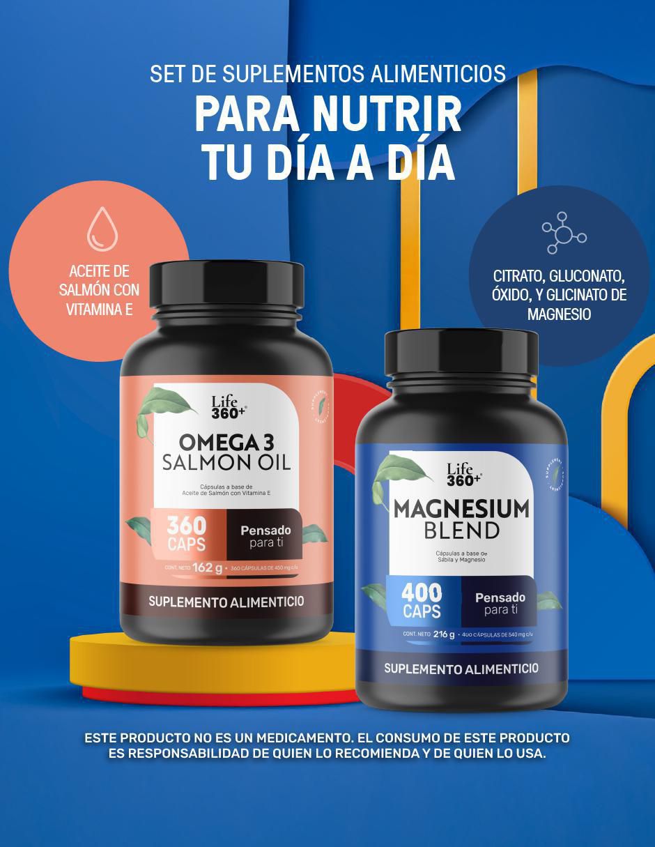 Set de suplementos omega 3 salmon oil + magnesium mix 4 tipos de magnesio 2