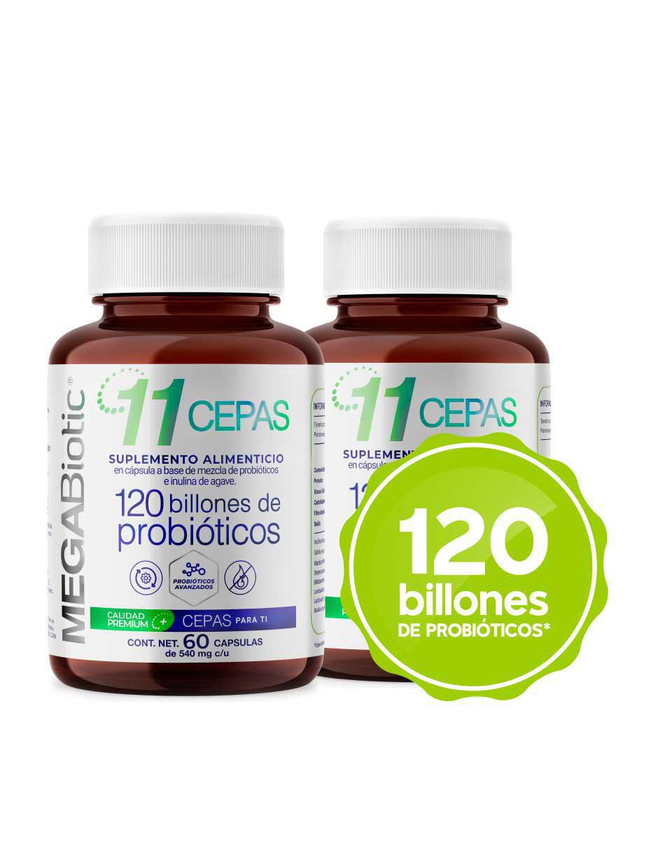 2 pack probióticos 120 billones 11 cepas e inulina de agave con probióticos, inulina de agave y aloe vera de 60 cápsulas 9