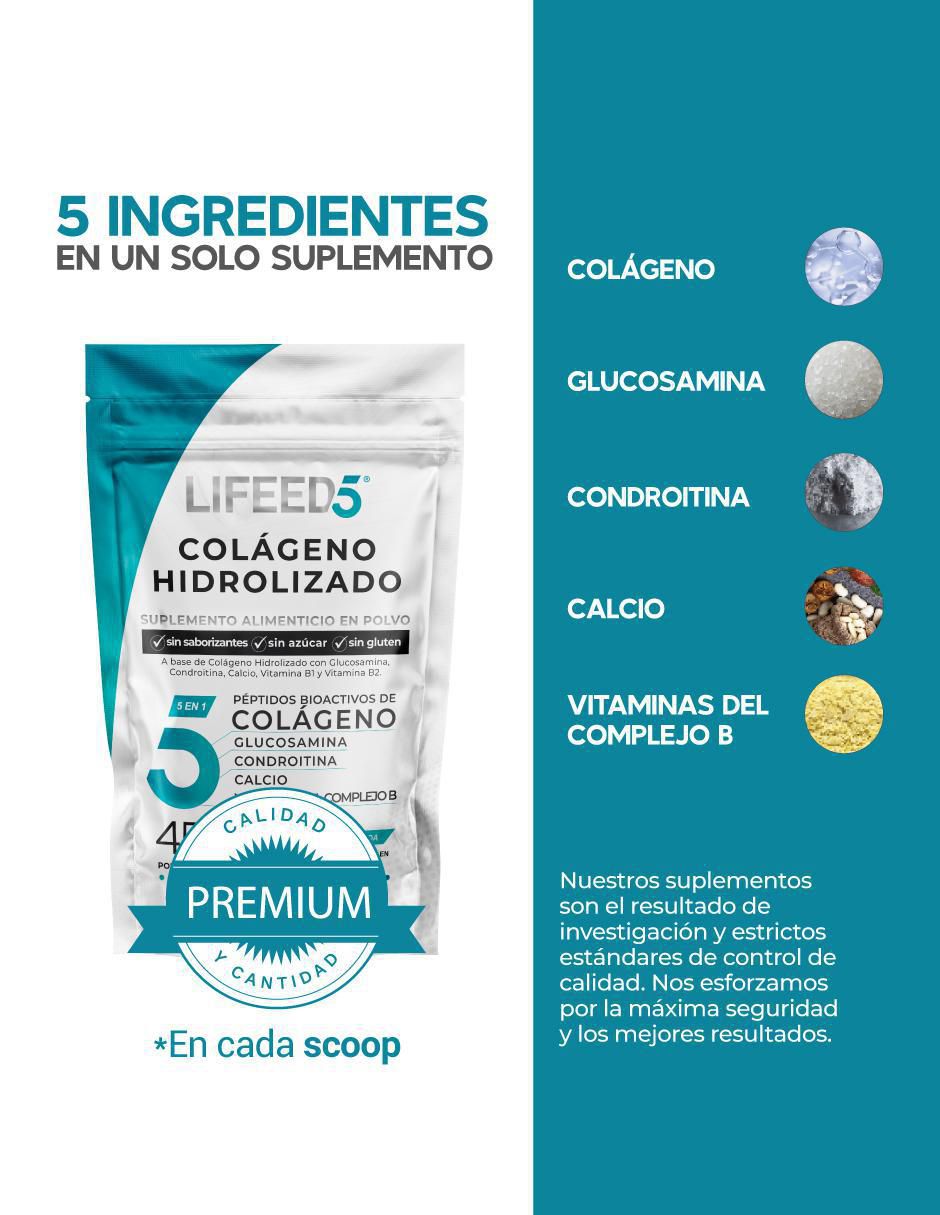 Colágeno Hidrolizado + Glucosamina + Condroitina + Calcio 2 pack Lifeed5 4