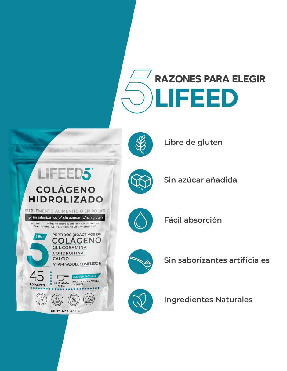 Colágeno Hidrolizado + Glucosamina + Condroitina + Calcio 2 pack Lifeed5 5