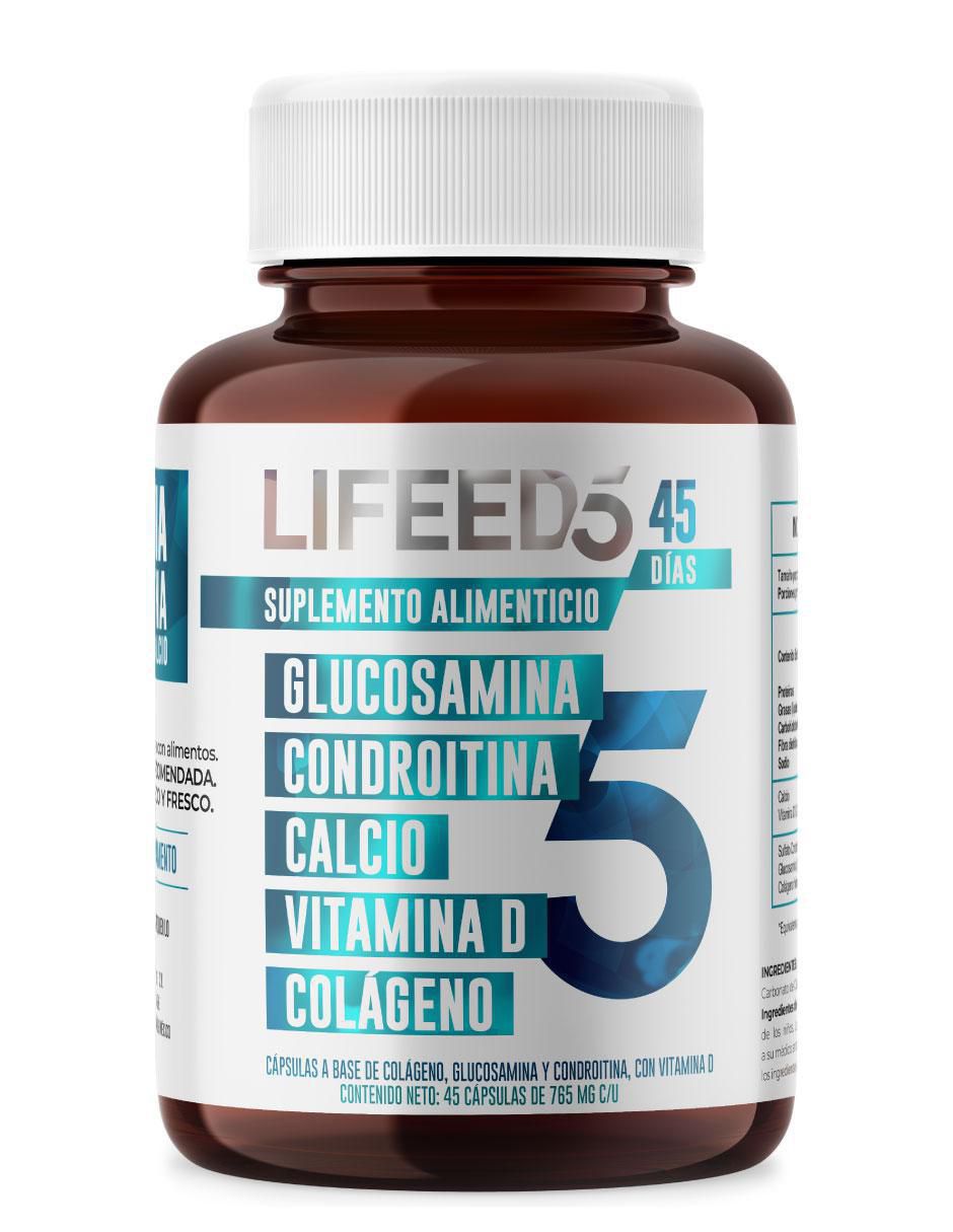 Suplemento alimenticio Lifeed5 con Glucosamina, Condroitina, Colágeno  Hidrolizado, Calcio Y Vitamina D no saborizado 45 cápsulas