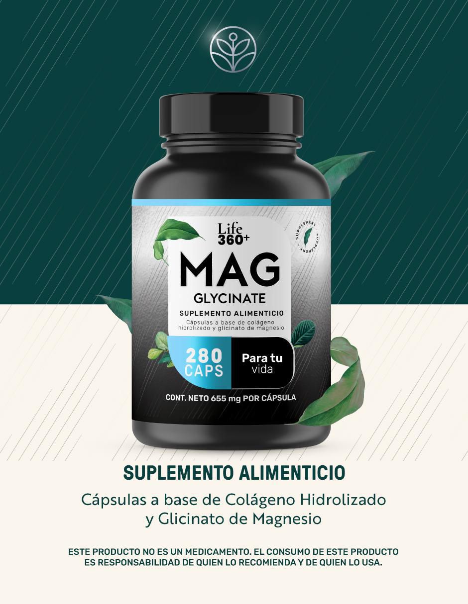 Mag Glycinate: Glicinato de Magnesio, Estearato de Magnesio y Colágeno Hidrolizado Life 360+ 2