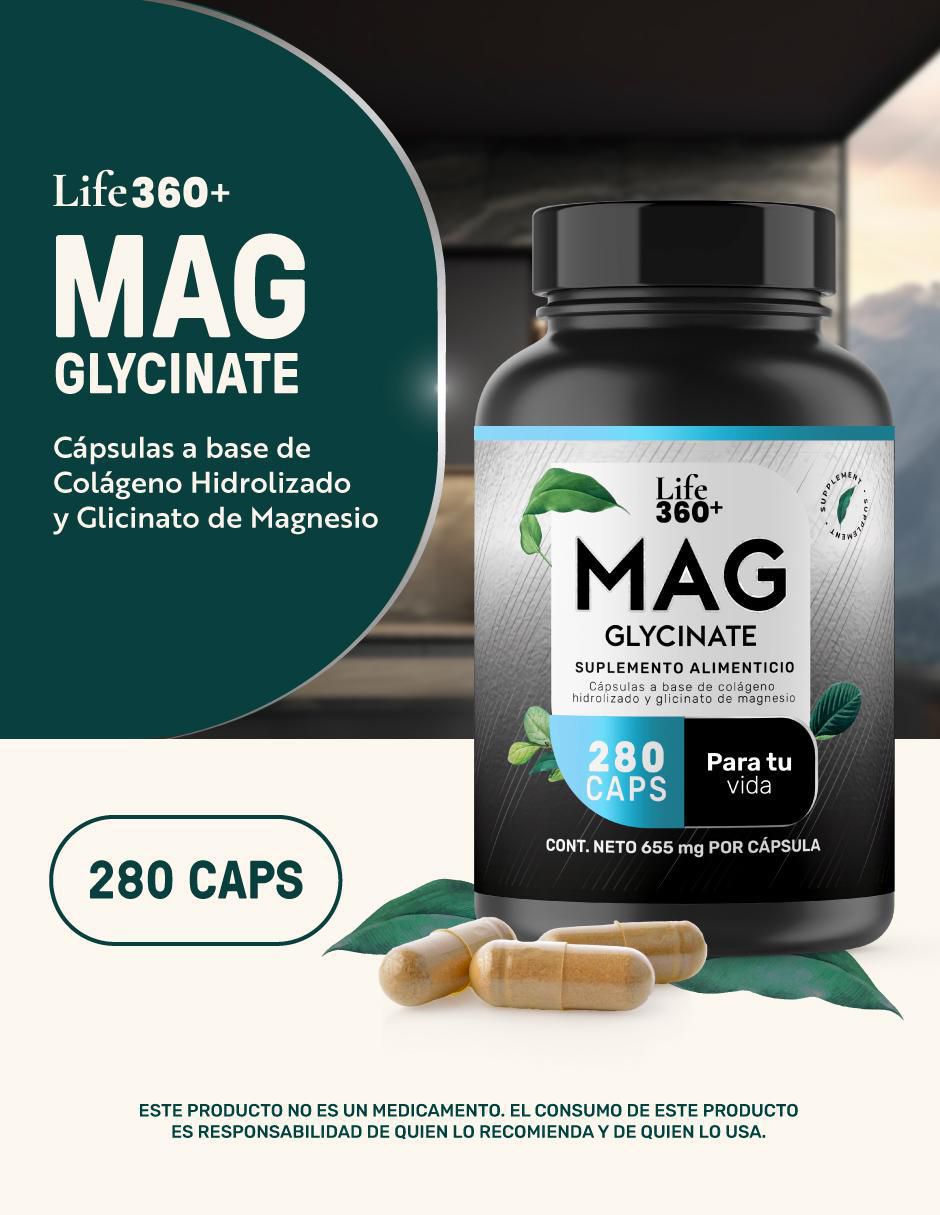 Mag Glycinate: Glicinato de Magnesio, Estearato de Magnesio y Colágeno Hidrolizado Life 360+ 4