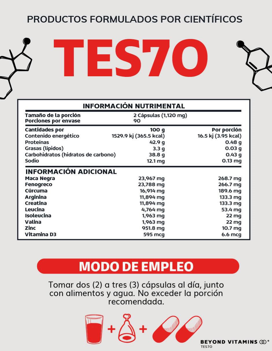 TESTO Premium Vegano con fenogreco, maca, l arginina, zinc, vitamina D3, ácido aspártico, l-citrulina y creatina monohidratada de 180 cápsulas 6