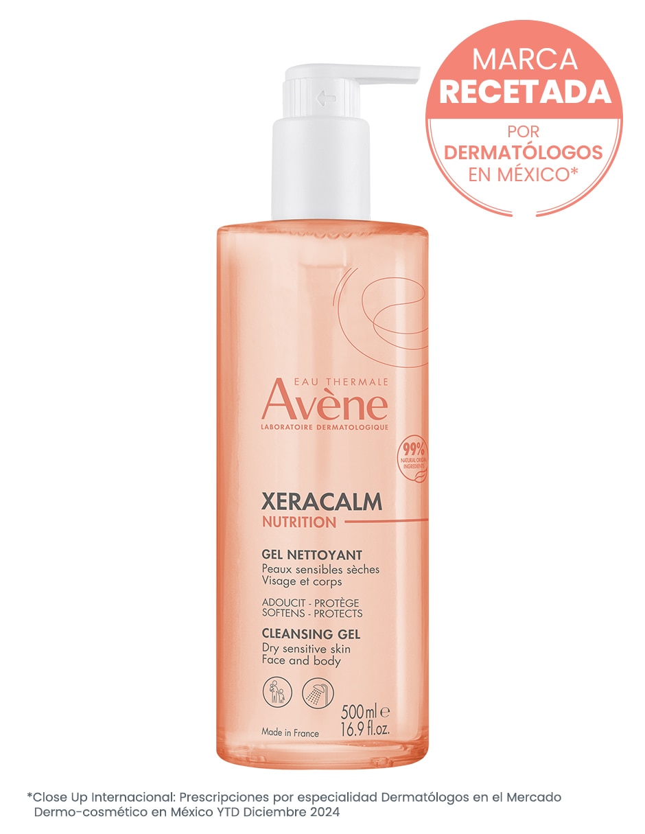 Limpiador facial Xeracalm nutrition gel limpiador higiene suave para piel seca y sensible rostro y cuerpo 500 ml Avène para calmar la piel 2