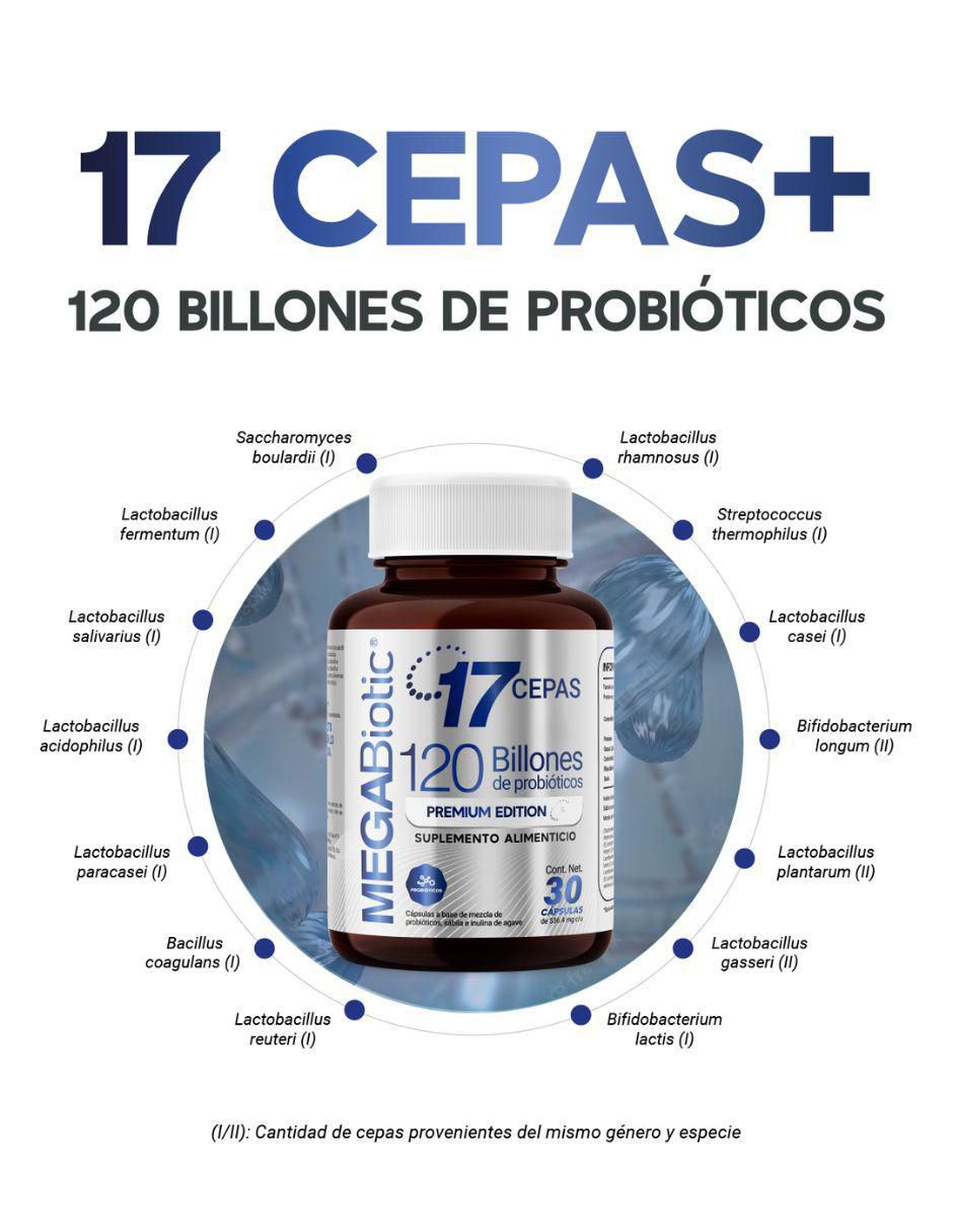 Probióticos (premium edition) sin lactosa 120 billones y 17 cepas con inulina de agave y aloe vera de 30 cápsulas 6