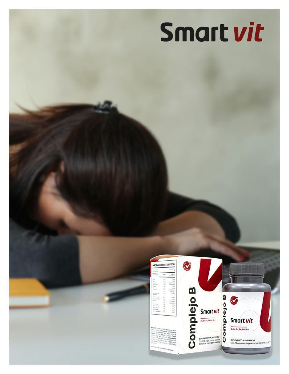 Smart Vit Complejo B 75 cápsulas Suplemento Alimenticio con biotina sabor natural de 48 g 4