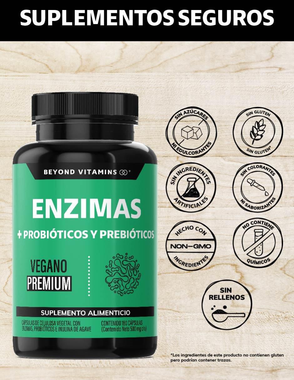 Enzimas Digestivas, Probióticos y Prebióticos con enzimas digestivas y probióticos sabor original de 180 cápsulas 3