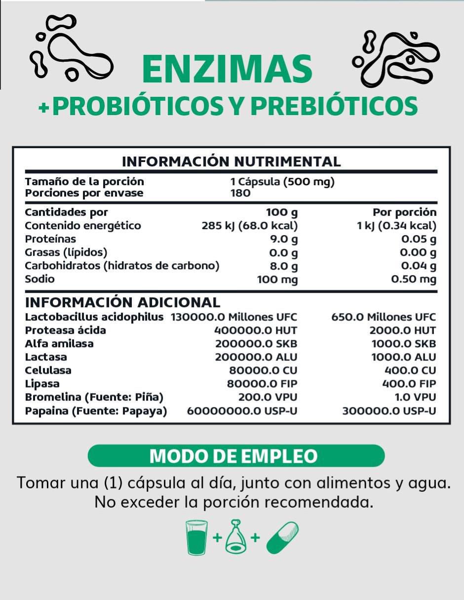 Enzimas Digestivas, Probióticos y Prebióticos con enzimas digestivas y probióticos sabor original de 180 cápsulas 5