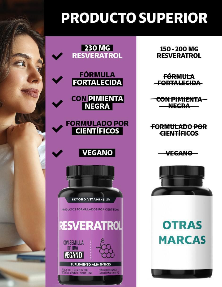 Resveratrol, semilla de uva, Acai en polvo, Vitamina C, Pimienta negra con resveratrol sabor natural de 180 cápsulas 2
