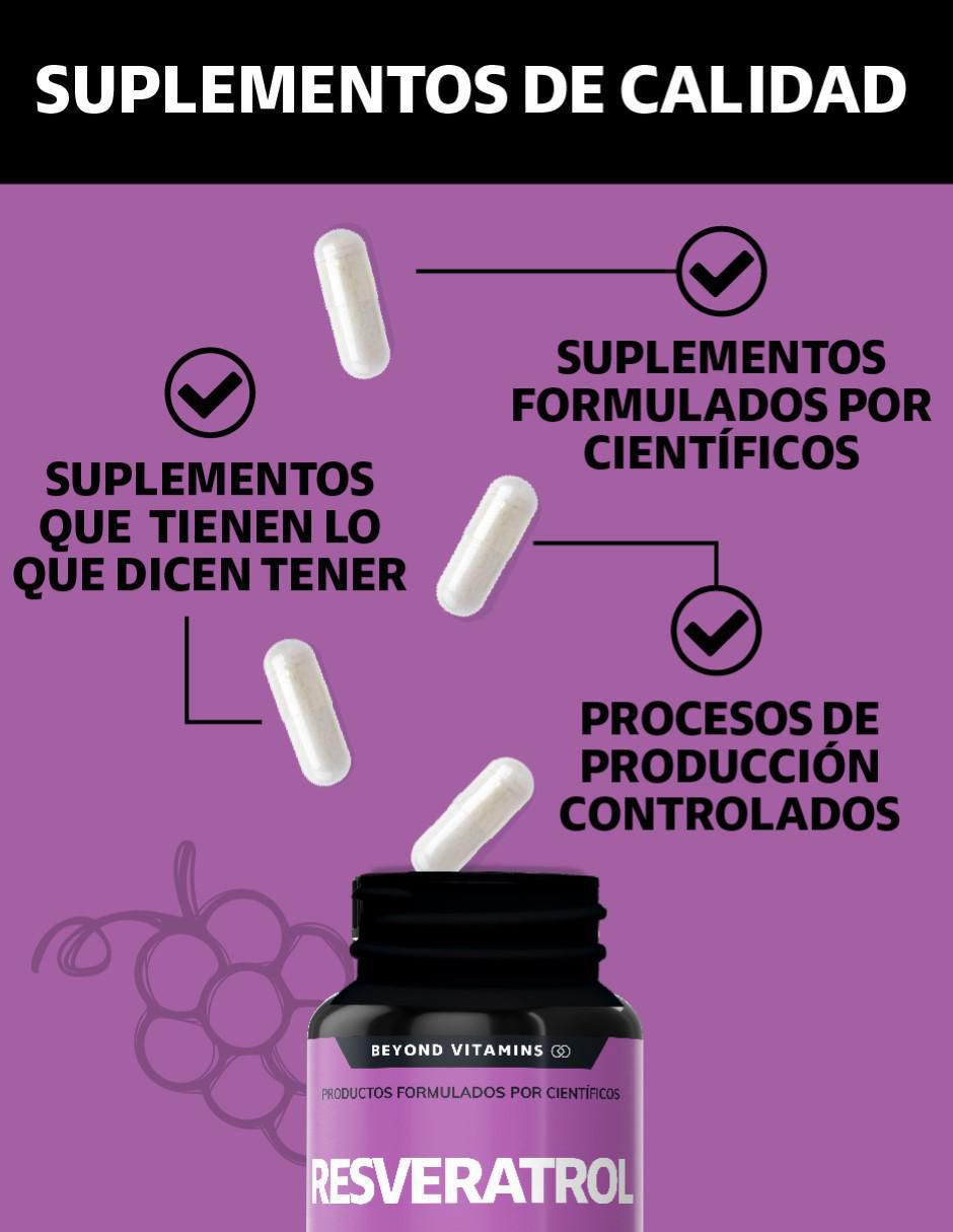 Resveratrol, semilla de uva, Acai en polvo, Vitamina C, Pimienta negra con resveratrol sabor natural de 180 cápsulas 3