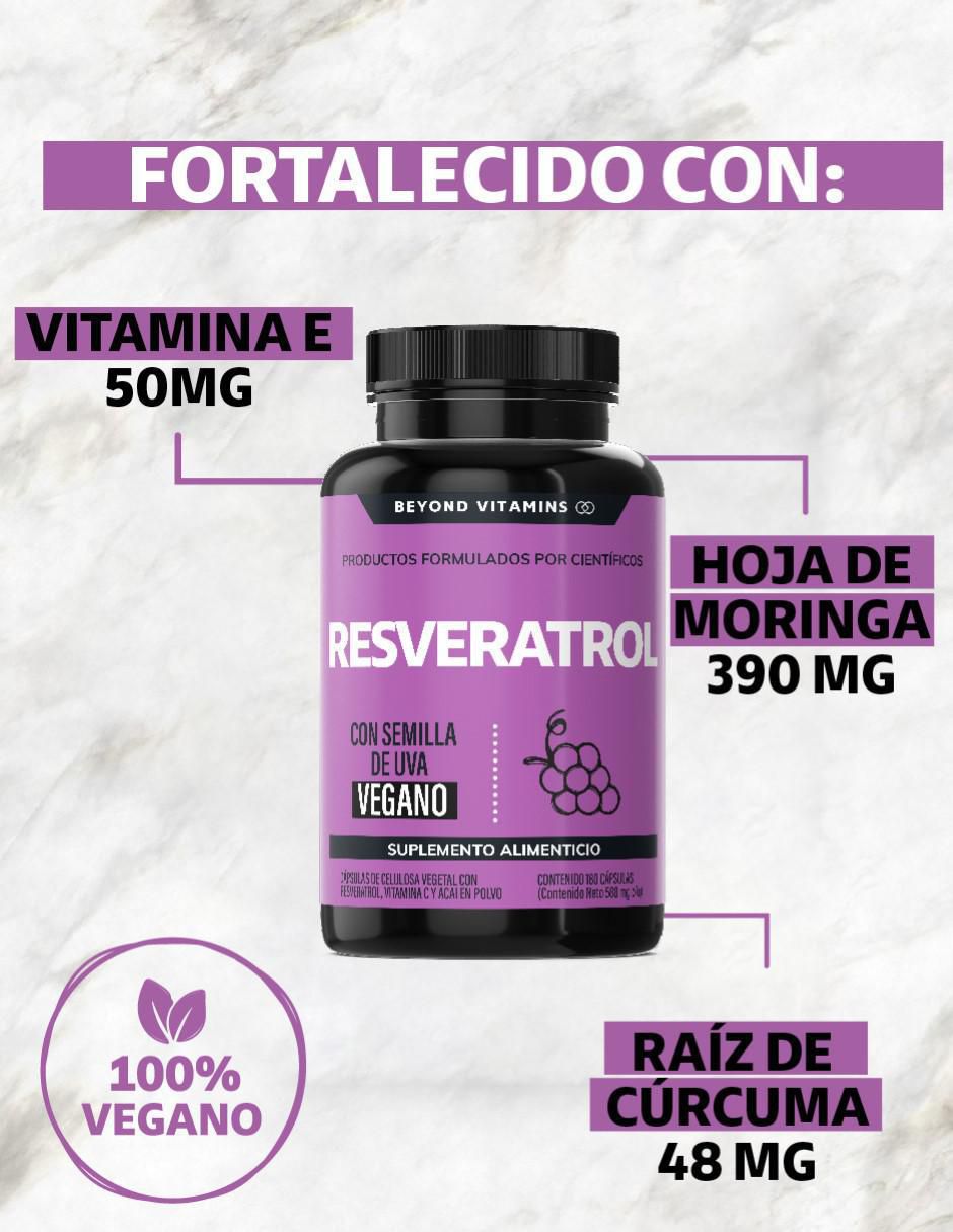 Resveratrol, semilla de uva, Acai en polvo, Vitamina C, Pimienta negra con resveratrol sabor natural de 180 cápsulas 7