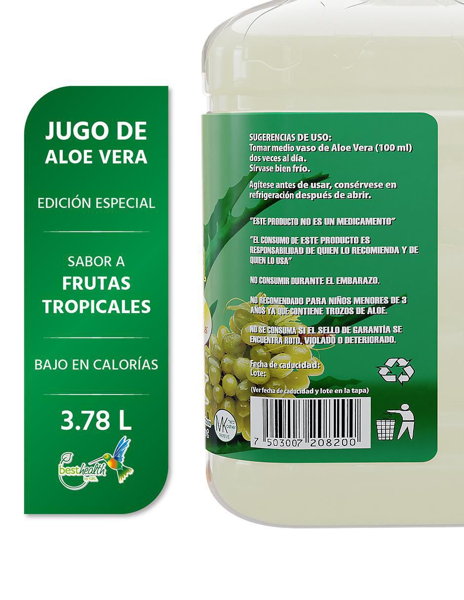 Jugo de Aloe Vera con aloe barbadensis sabor frutas tropicales de 3.785 l 6