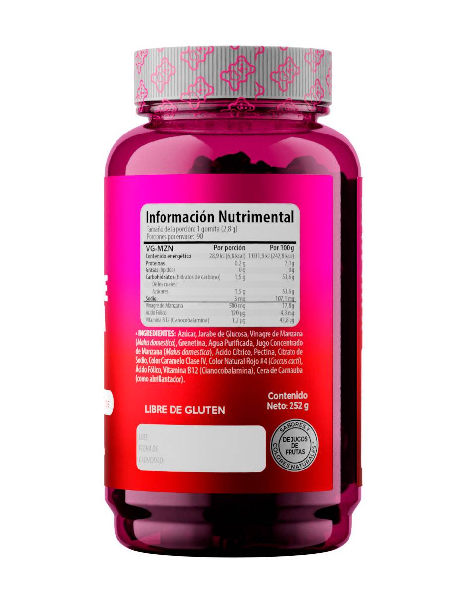 Suplemento alimenticio vinagre de manzana sabor manzana de 90 gomitas 2