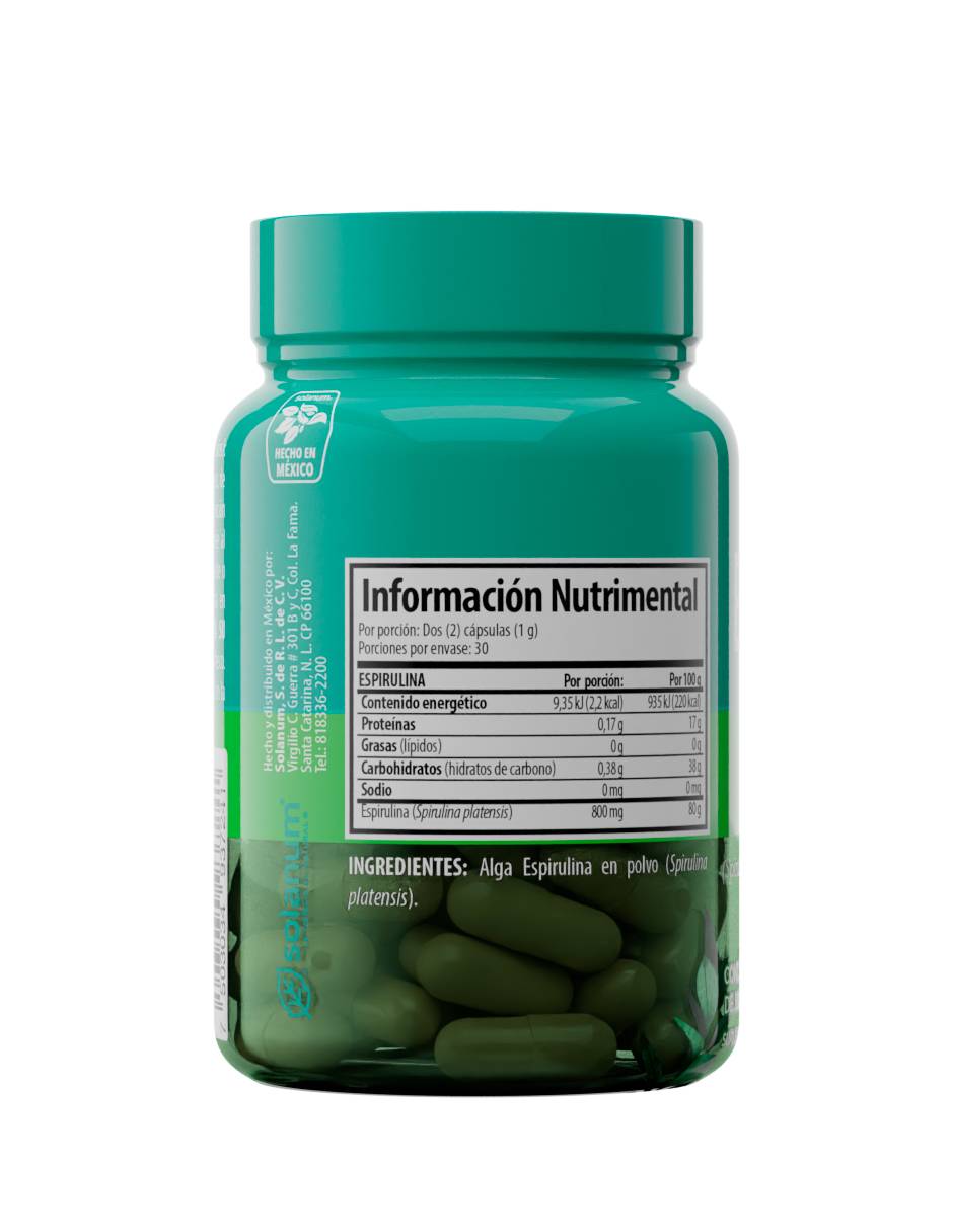 Suplemento alimenticio Espirulina con alga espirulina de 60 cápsulas 2