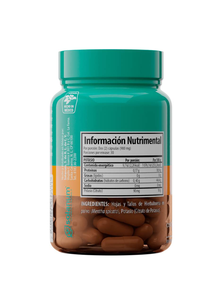 Suplemento alimenticio potasio + mentha spicata cápsulas unisex 2