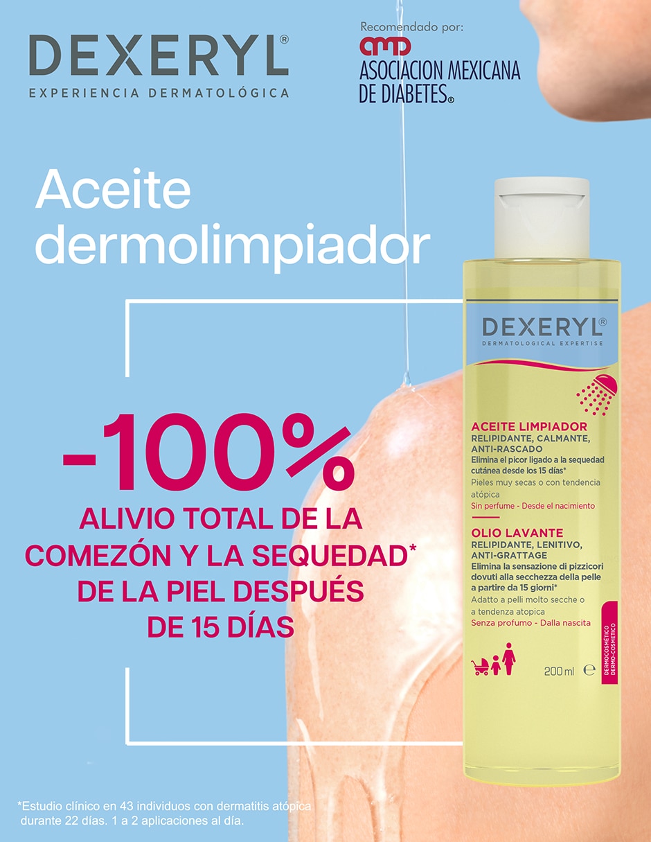 Limpiadores rostro y cuerpo Dexeryl Aceite de Ducha 200 ml, Piel Seca y Atópica, pH Fisiológico para calmar la piel 4