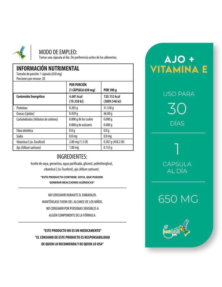 Ajo + Vitamina E de 30 cápsulas 3