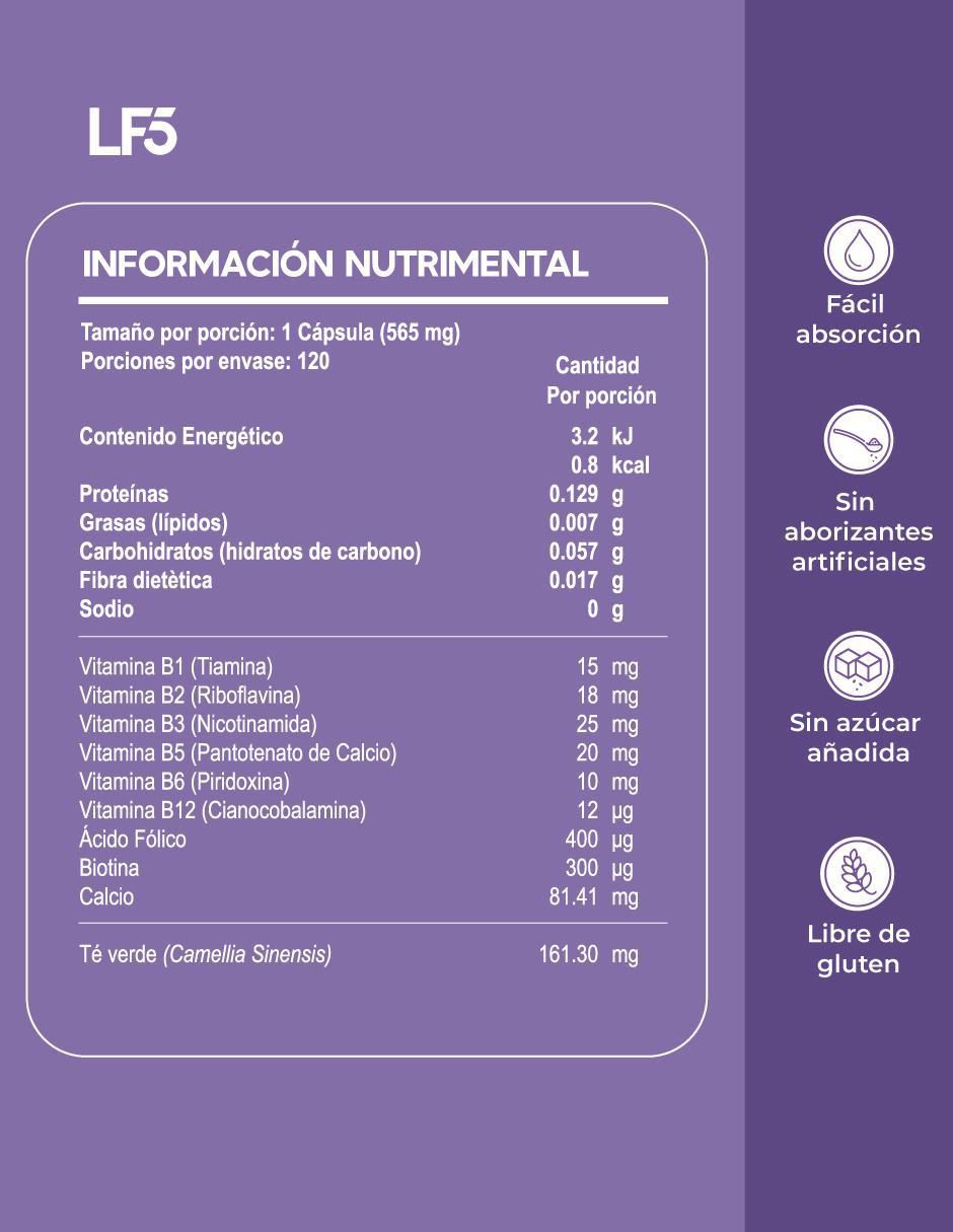 Complejo B + Calcio + Ácido Fólico 120 cápsulas Lifeed5 con vitamina b3 4