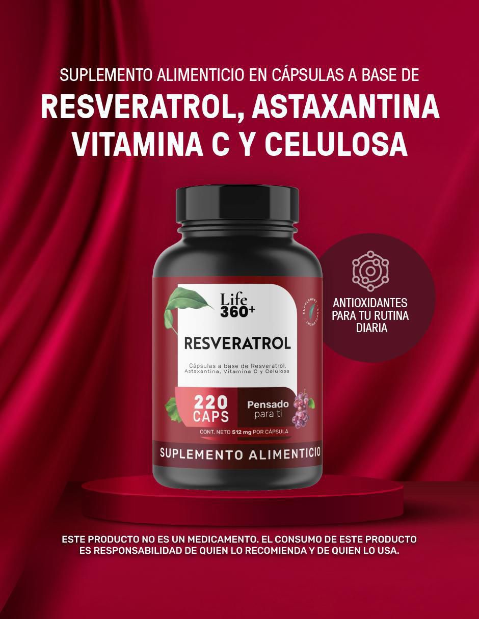 Resveratrol, Astaxantina y Vitamina C Life 360+ Antioxidante de 1024 mg por porción. 9