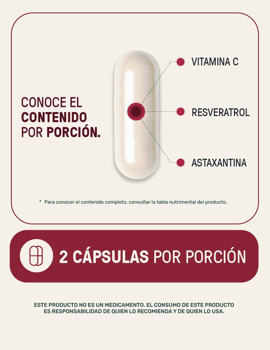 Resveratrol, Astaxantina y Vitamina C Life 360+ Antioxidante de 1024 mg por porción. 11