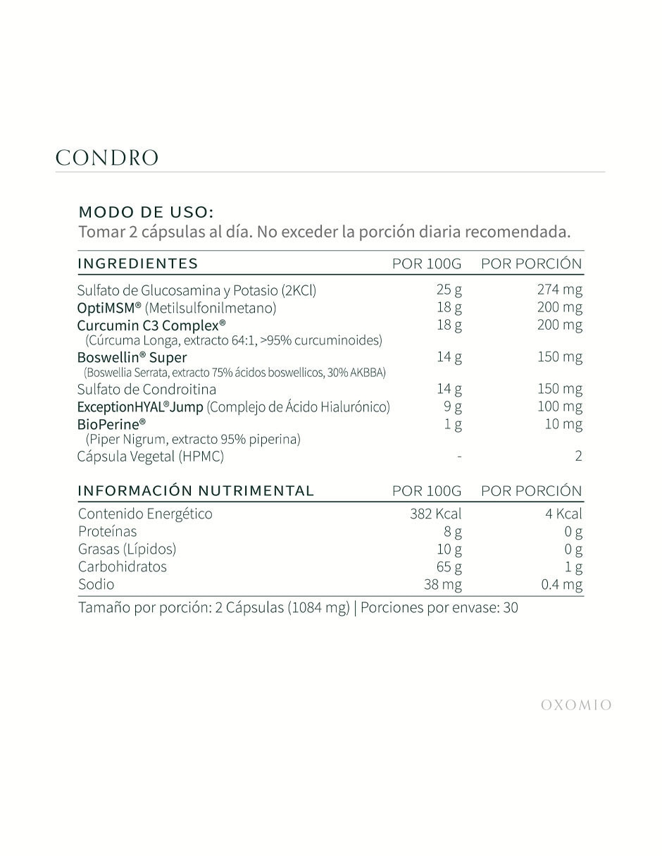 Condro de - Joint Support Oxomio con curcumina al 95% de curcuminoides de 60 cápsulas 4