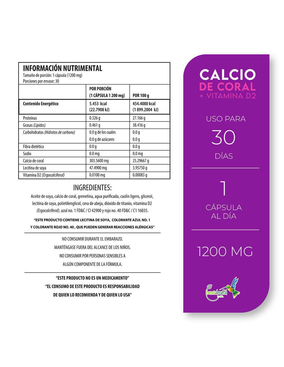 Calcio de Coral + Vitamina D2 de 30 cápsulas 3