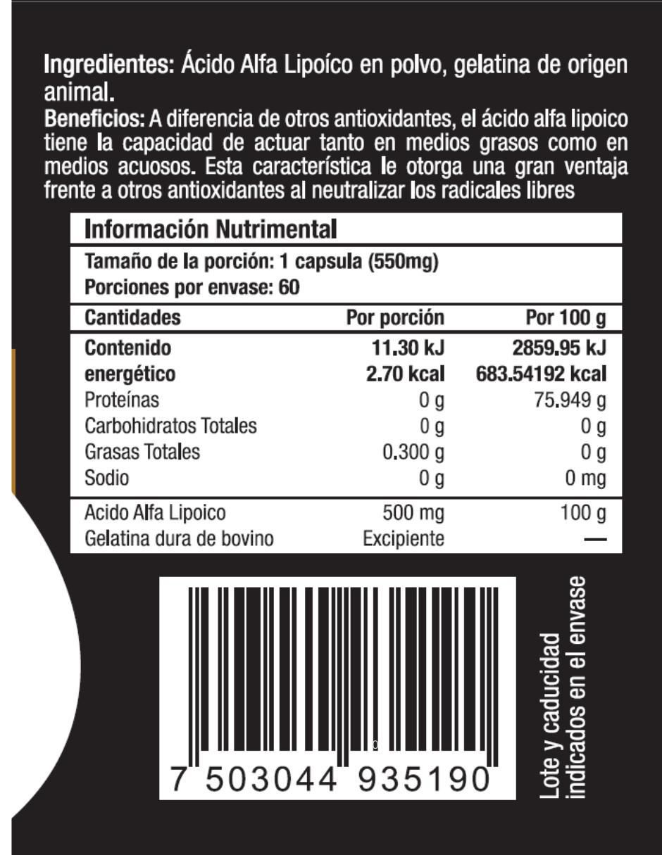 Ácido Alfa Lipoico ALA con ácido alfa lipoico sabor natural de 60 cápsulas 2
