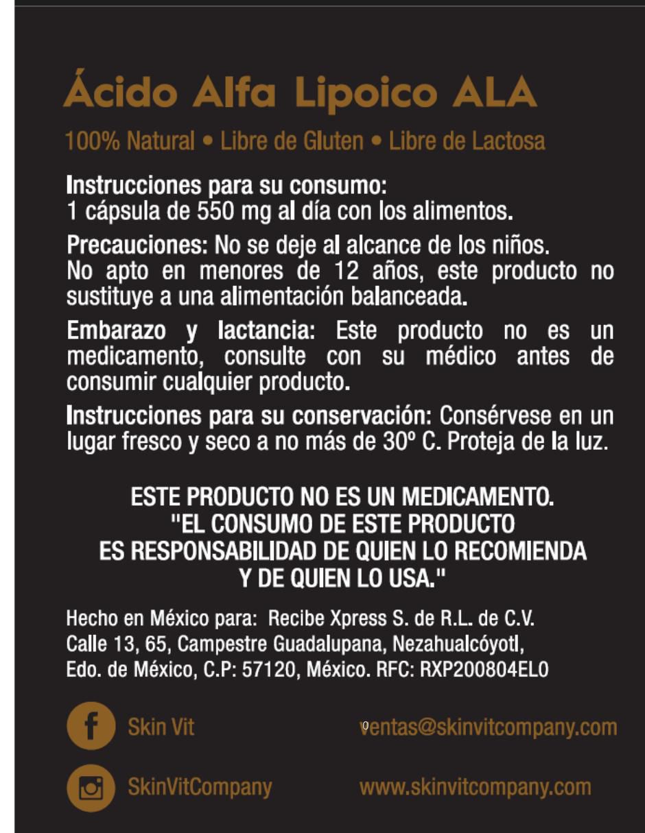 Ácido Alfa Lipoico ALA con ácido alfa lipoico sabor natural de 60 cápsulas 3