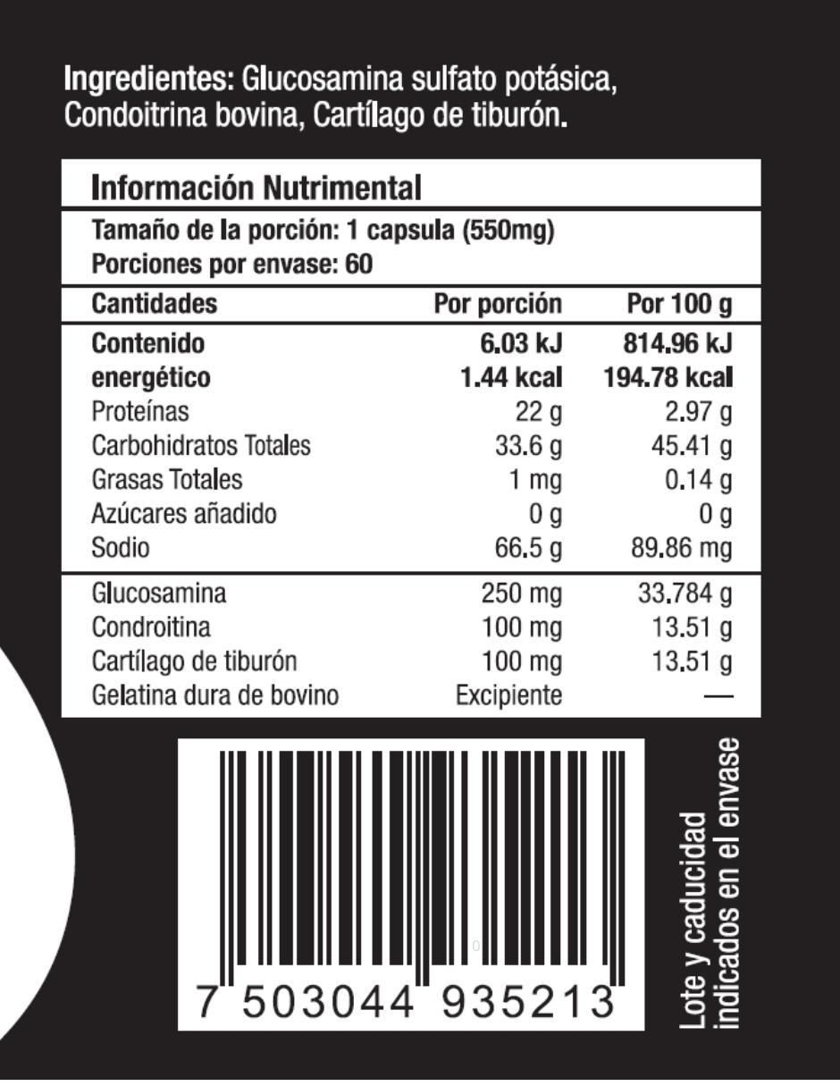 Glucosamina, Condroitina y Cartílago de Tiburón con glucosamina, condroitina y msm sabor natural de 60 cápsulas 2