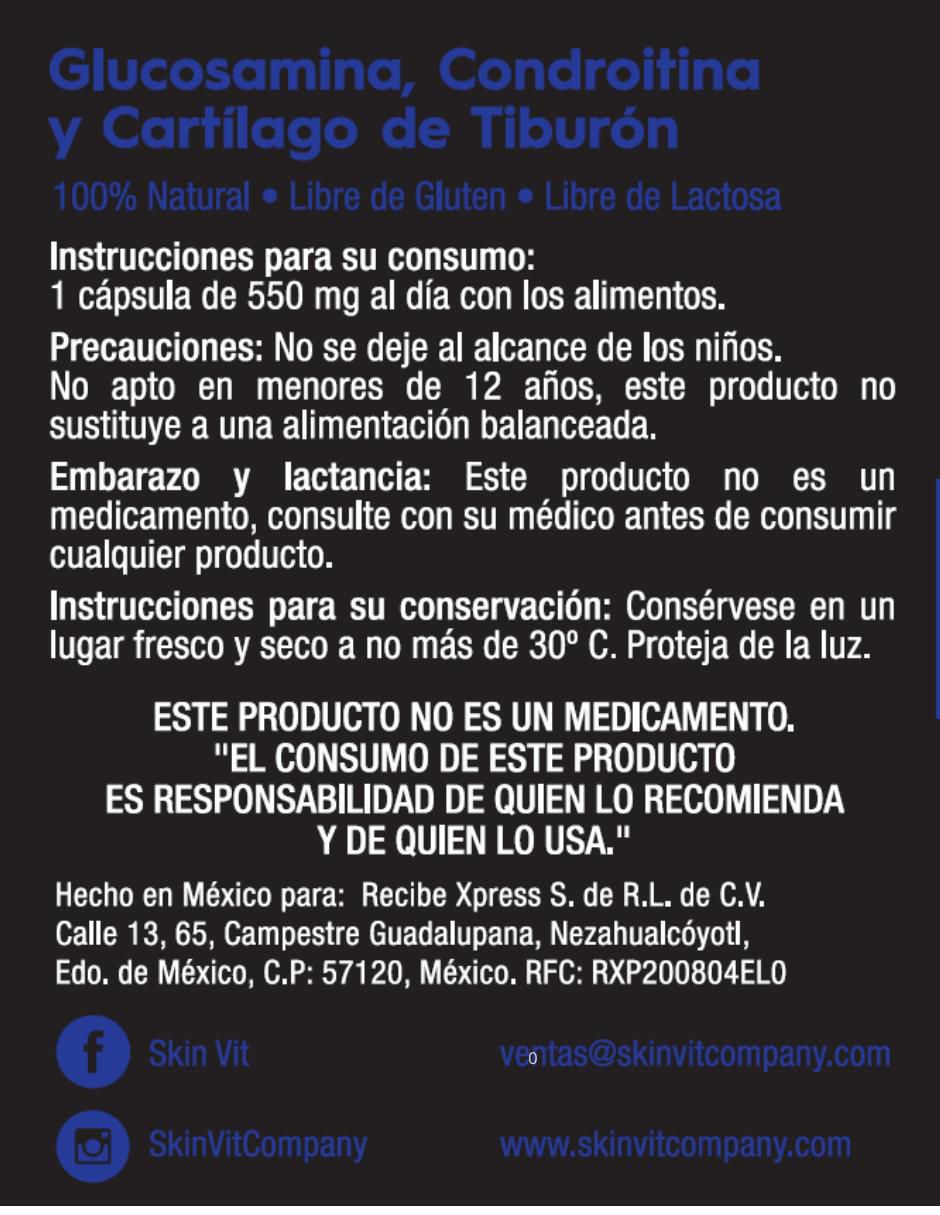 Glucosamina, Condroitina y Cartílago de Tiburón con glucosamina, condroitina y msm sabor natural de 60 cápsulas 3