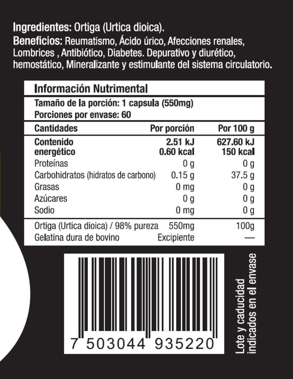 Ortiga sabor natural de 60 cápsulas 2