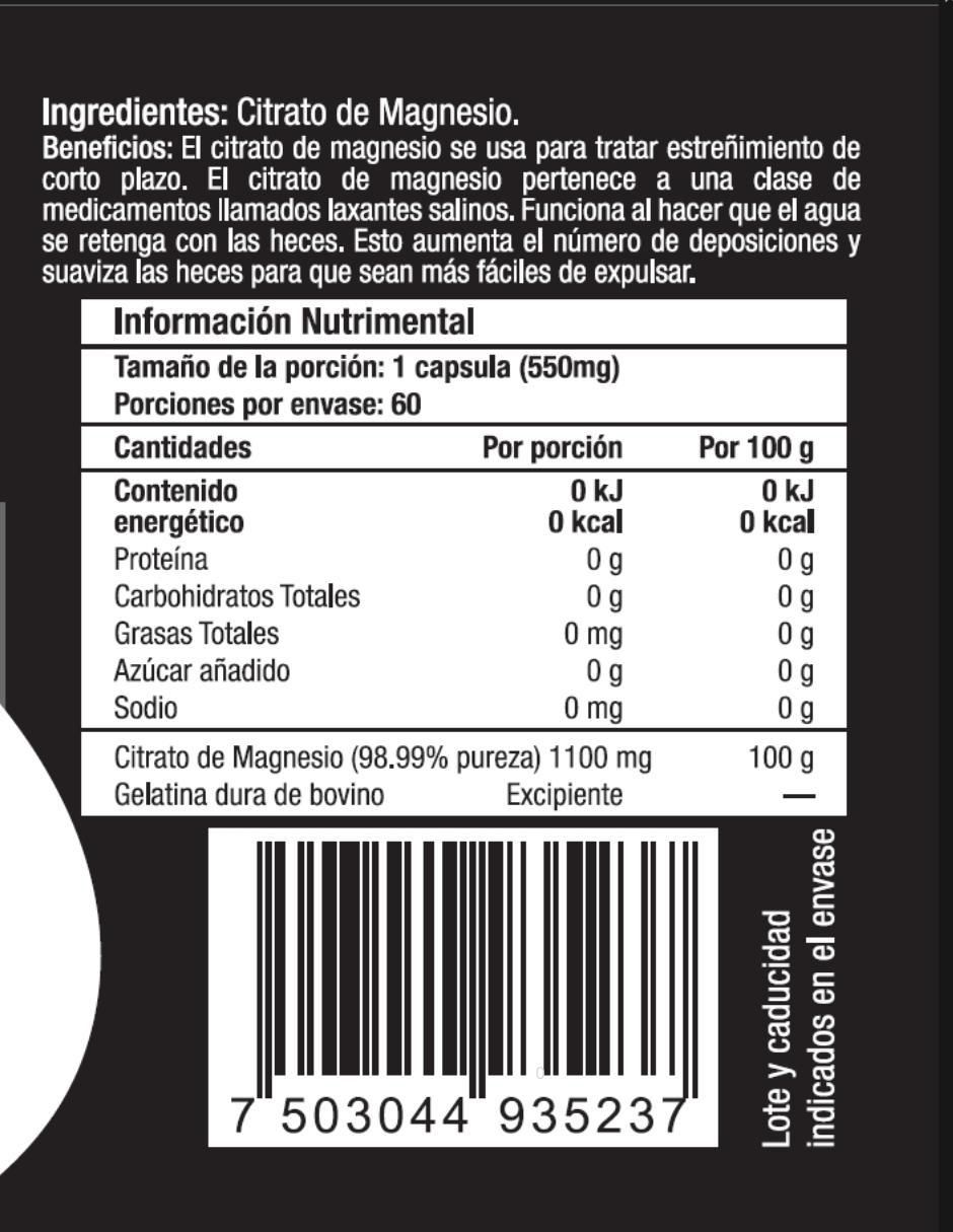 Citrato de Magnesio sabor natural de 60 cápsulas 2