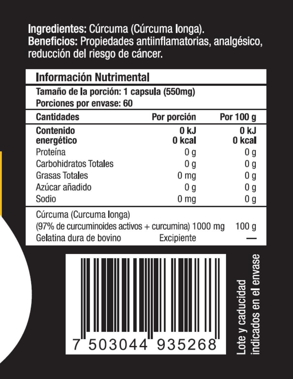 Cúrcuma 60 Cápsulas Skin Vit Nutrition Company sabor natural de 60 cápsulas 2