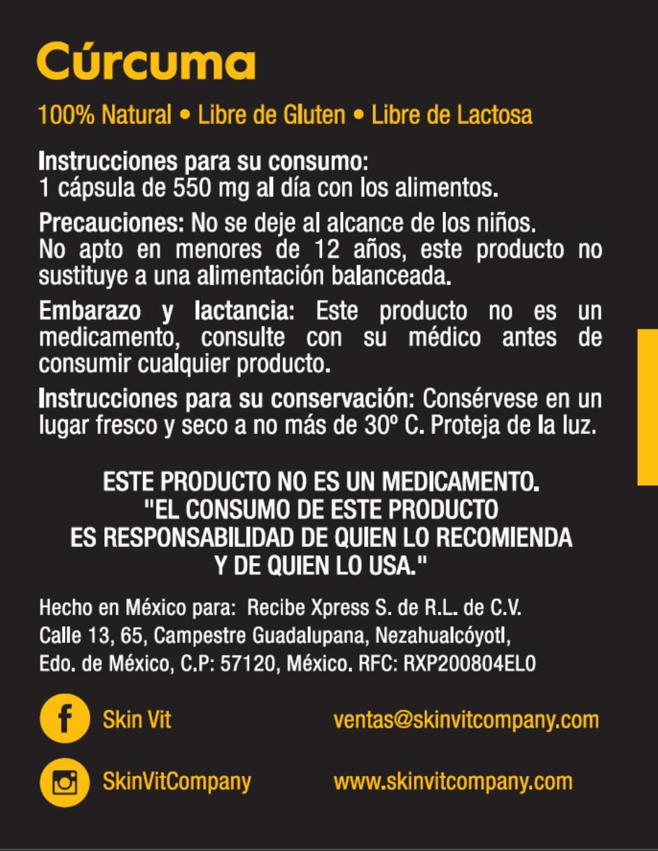 Cúrcuma 60 Cápsulas Skin Vit Nutrition Company sabor natural de 60 cápsulas 3