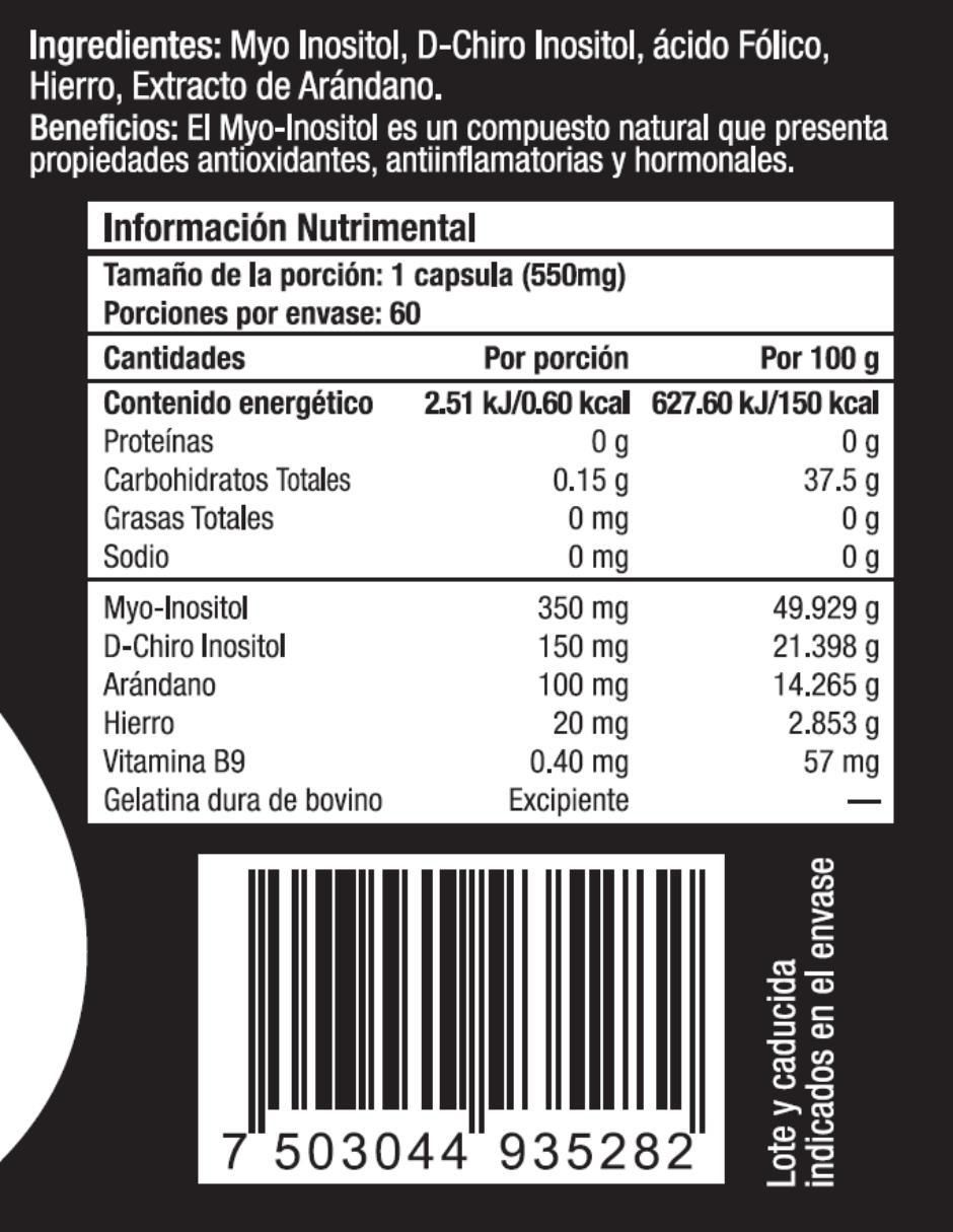 Myo & D-Chiro Inositol 60 Cápsulas Skin Vit Nutrition Company con inositol sabor natural de 60 cápsulas 2