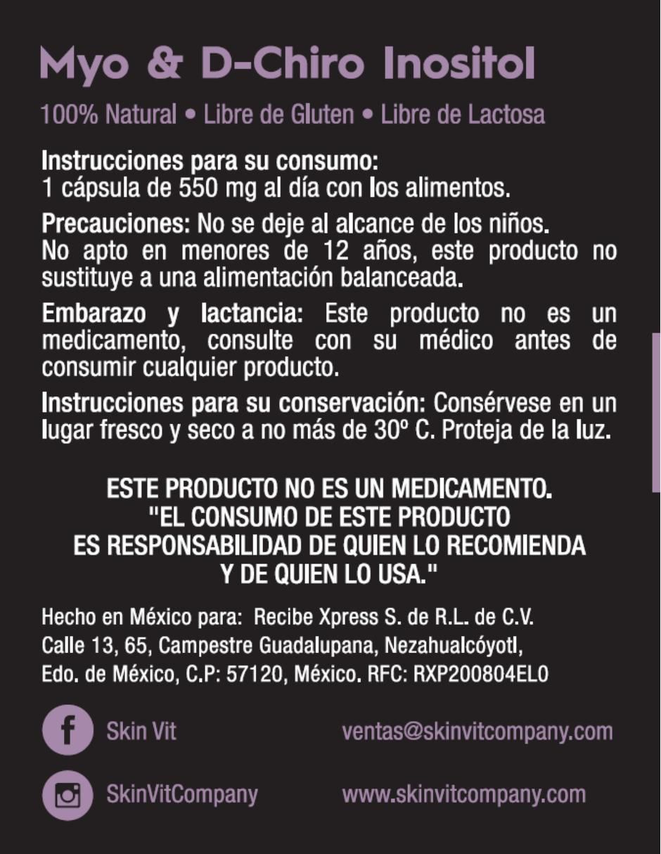 Myo & D-Chiro Inositol 60 Cápsulas Skin Vit Nutrition Company con inositol sabor natural de 60 cápsulas 3