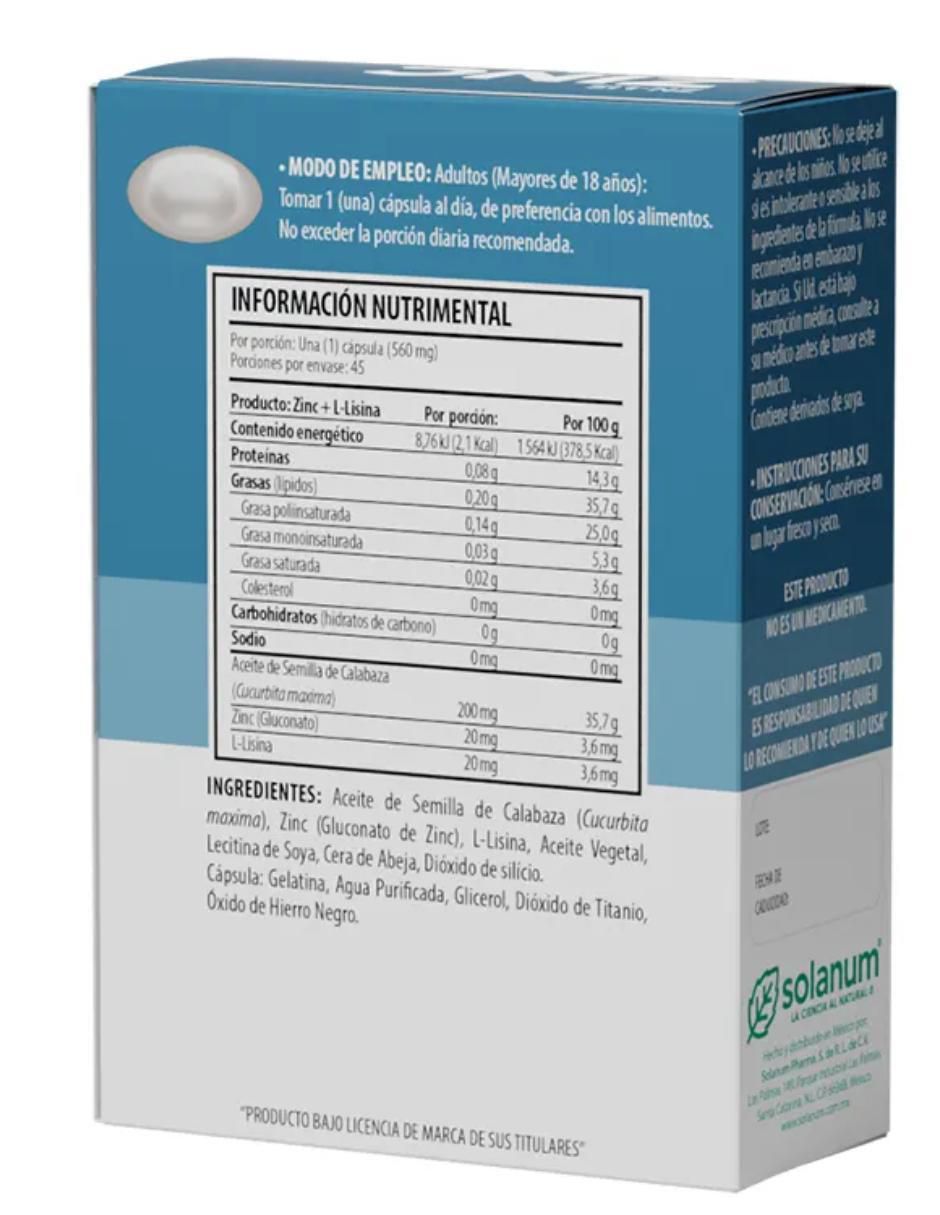 Zinc + LISINA con zinc de 45 cápsulas 2