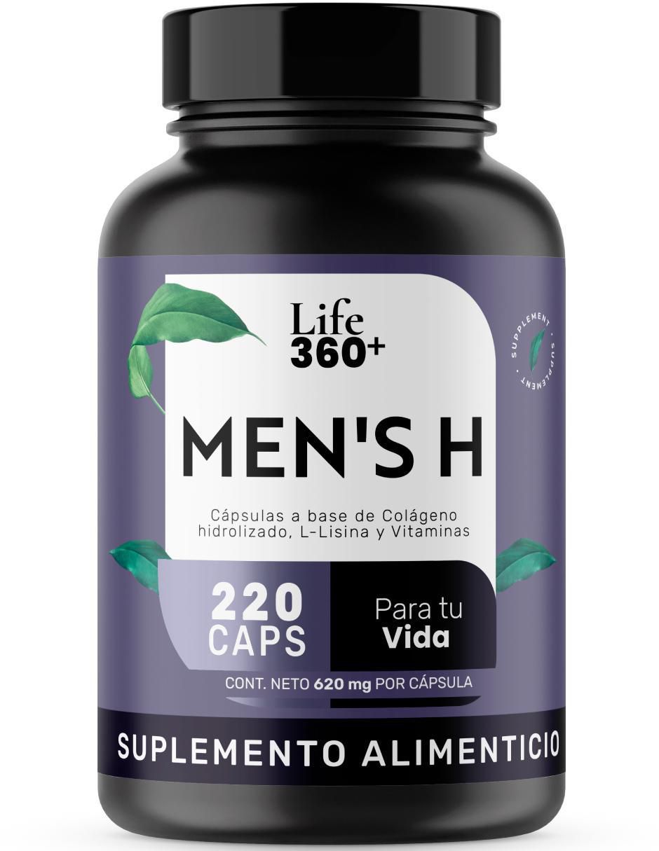 Men's H: Colágeno Hidrolizado + Vitaminas + Estearato Magnesio + L-Lisina Life 360+