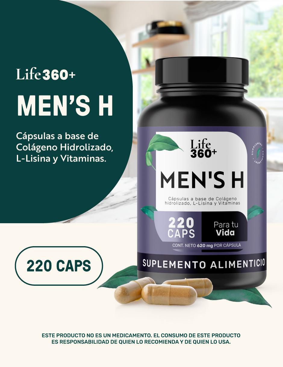 Men's H: Colágeno Hidrolizado + Vitaminas + Estearato Magnesio + L-Lisina Life 360+ 4