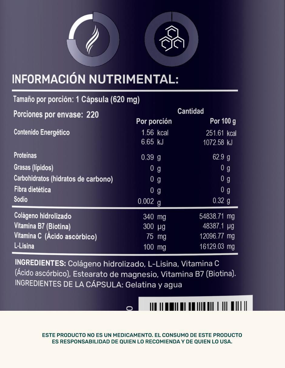 Men's H: Colágeno Hidrolizado + Vitaminas + Estearato Magnesio + L-Lisina Life 360+ 5