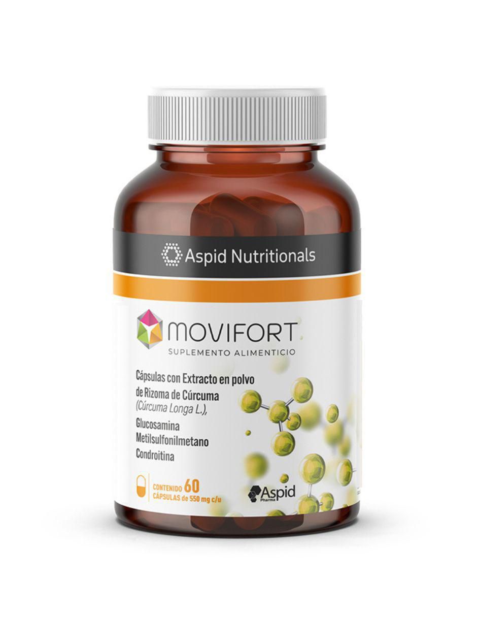 Movifort con extracto en polvo de rizoma de cúrcuma glucosamina de 60 cápsulas