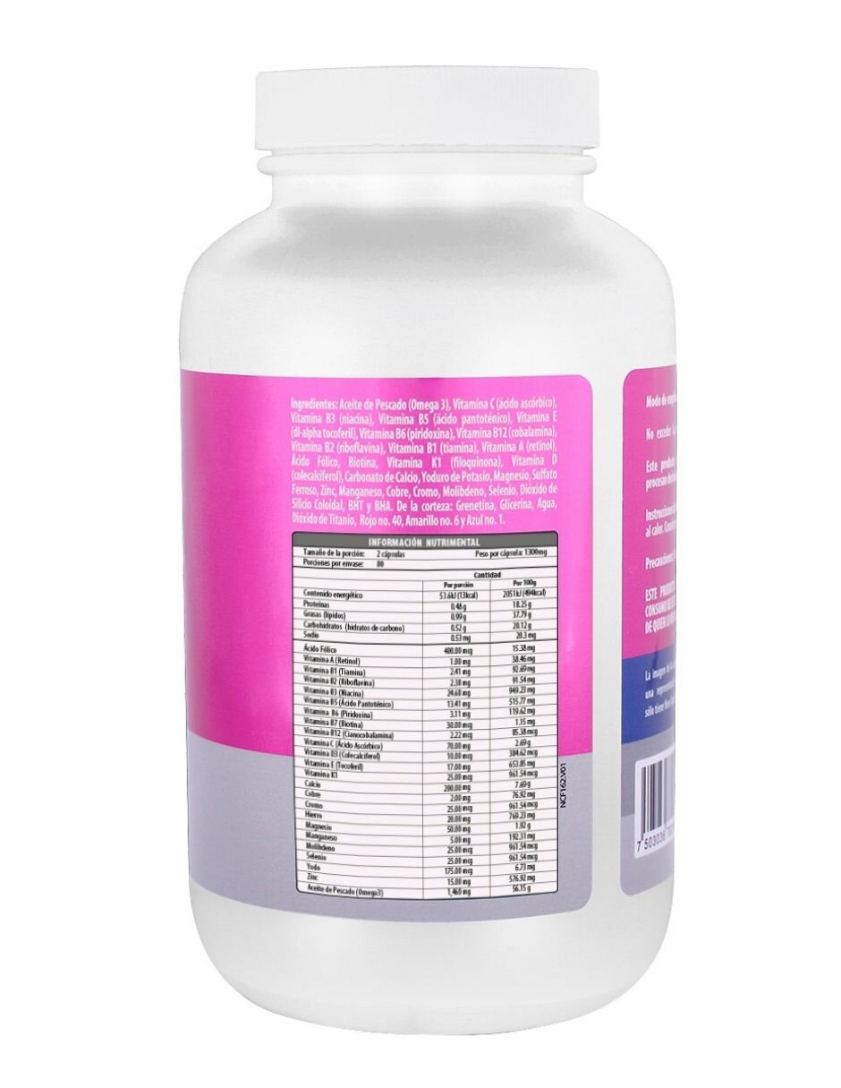 Multivitamínico Complemix Fem con Omega 3 con vitaminas y minerales de 160 cápsulas 2