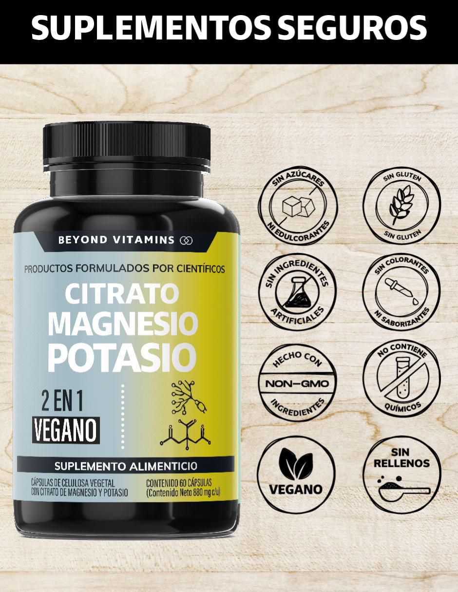 Citrato de Magnesio + Potasio Vegano con citrato de magnesio de 60 cápsulas 2