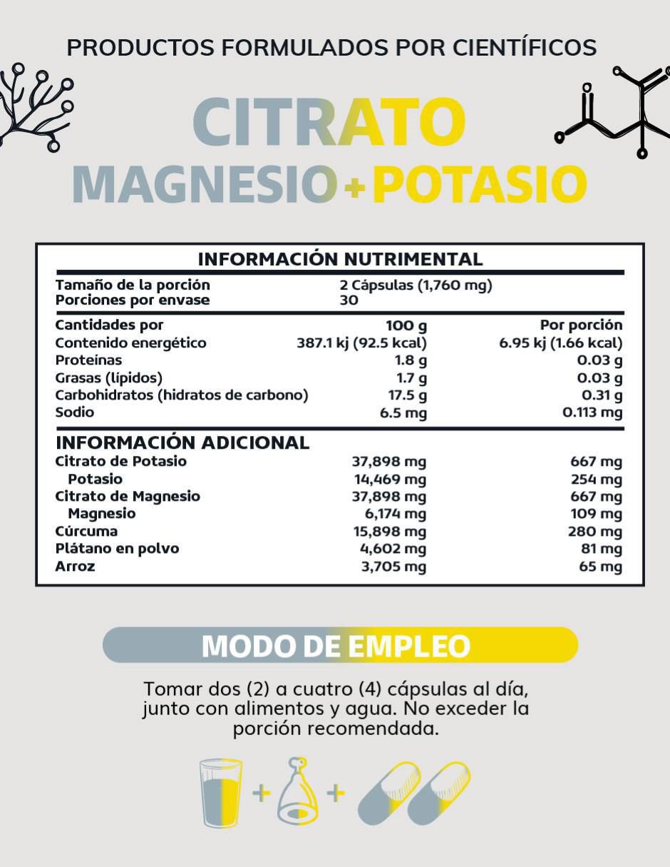 Citrato de Magnesio + Potasio Vegano con citrato de magnesio de 60 cápsulas 4