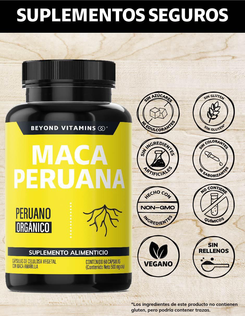 Maca Peruana con maca amarilla, aceite de onagra de 60 cápsulas 2