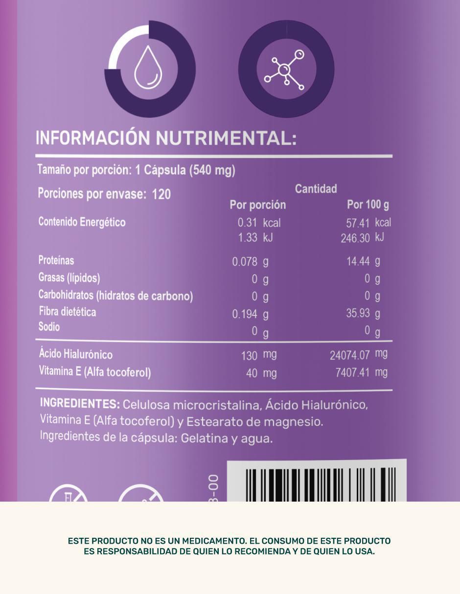 Hialu-E: Ácido Hialurónico + Vitamina E + Estearato de Magnesio Life 360+ 12
