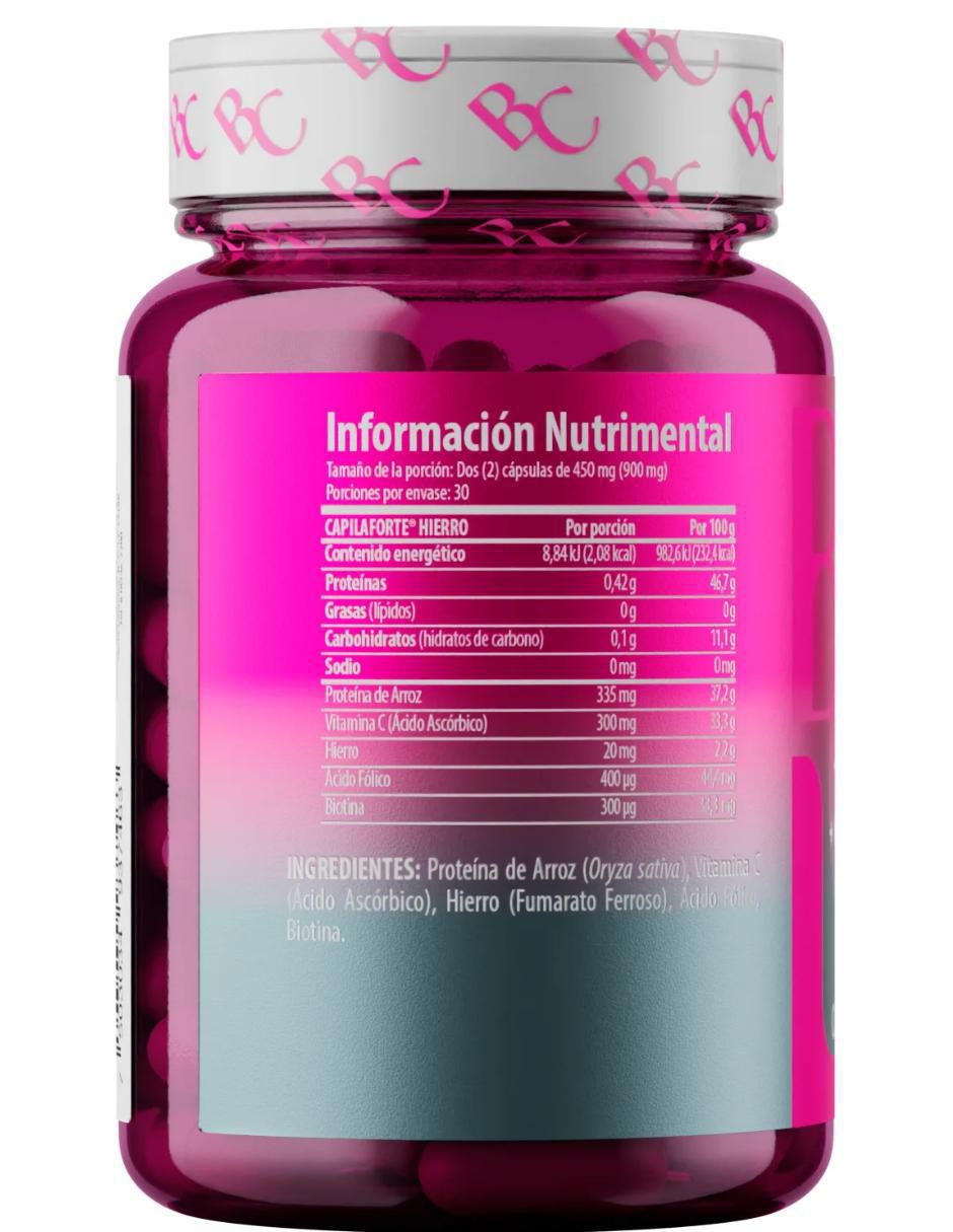 Belacaps Hierro + Vitamina C, Ácido Fólico, Biotina de 60 cápsulas 2