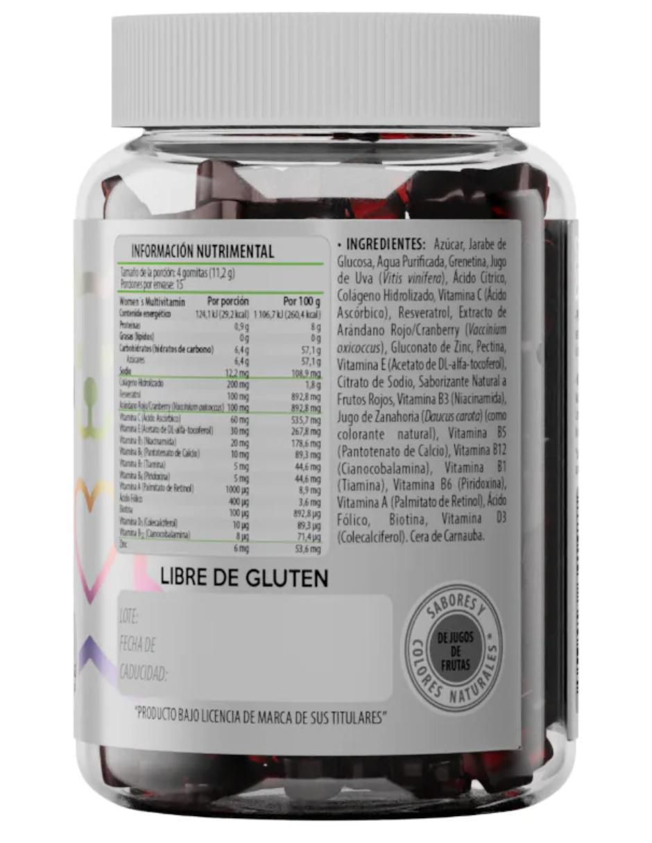 Multivitamínico Mujeres Belabear sabor frutos rojos de 60 gomitas 2
