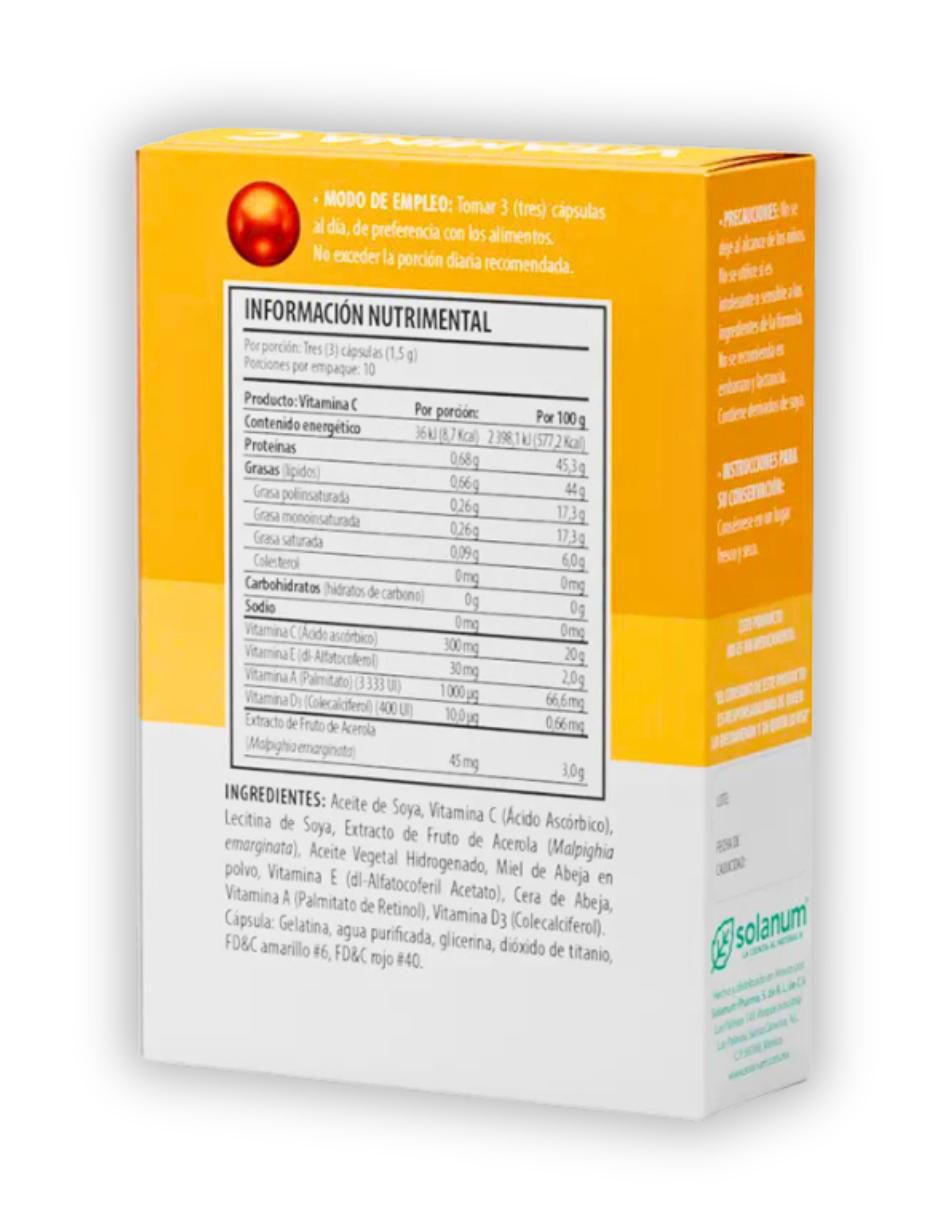 Vitamina C + Vitaminas A, D, E Fruto de Acerola de 30 cápsulas 2